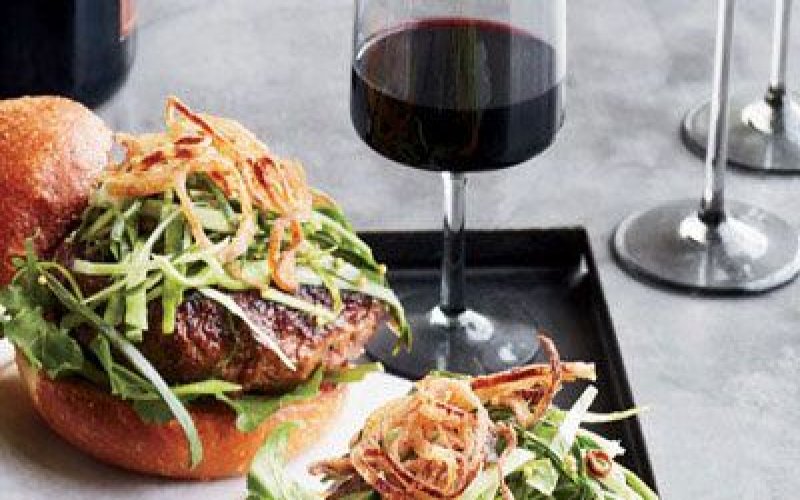 cheddarstuffed-burgers-with-pickled-slaw-and-fried-shallots