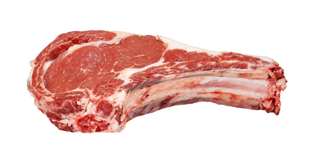 fresh raw beef steak isolated on white background, top view