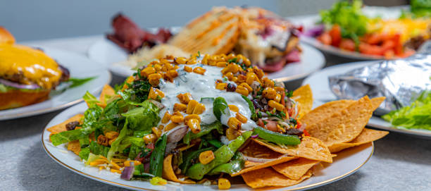A variety of food items are displayed in an appetizing way.