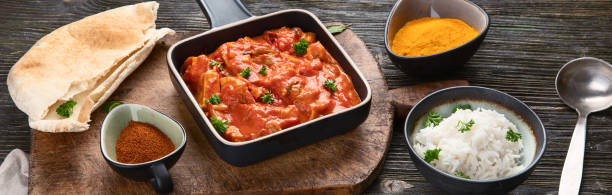 Chicken tikka masala. Traditional indian cuisine. Panorama, banner