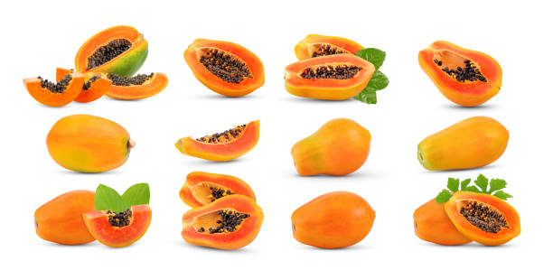 ripe papaya isolated on white background. full depth of field